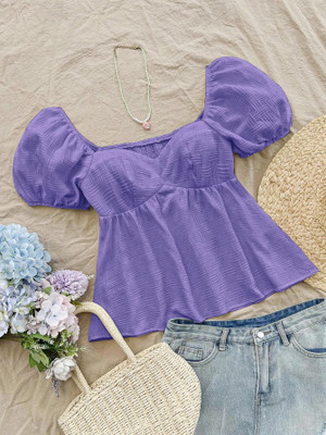 GUSAIJI FASHION Casual Self Design Women Purple Top