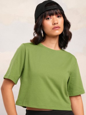 Tokyo Talkies Casual Solid Women Green Top