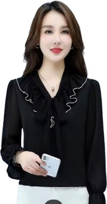 Dossier's Casual Solid Women Black Top