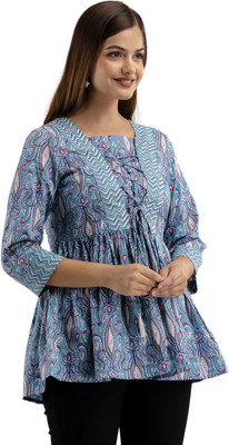 DMP EXPORT Women Printed Cape Top Kurta(Blue)