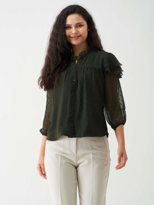 AASK Casual Self Design Women Dark Green Top