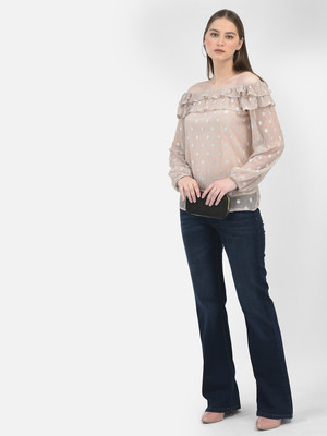 CRIMSOUNE CLUB Casual Printed Women White, Beige Top
