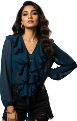 Costlee Casual Solid Women Blue Top