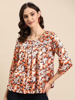 Sangria Casual Printed Women Orange Top