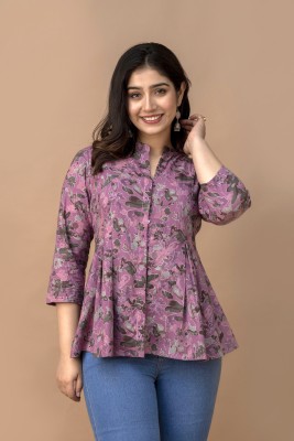 AARIKAARI Casual Floral Print Women Purple Top