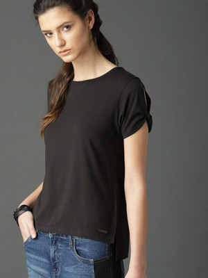Roadster Casual Solid Women Black Top