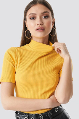CUTEXT FASHION Casual Half Sleeve Solid Women Yellow Top