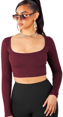 THE BLAZZE Casual Solid Women Maroon Top