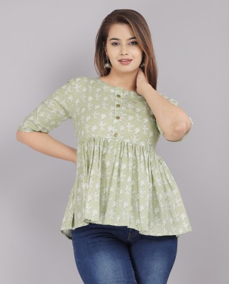 Jyoti Casual Printed Women Green Top