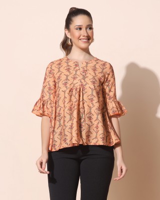 Fashion Dream Casual Floral Print Women Orange Top