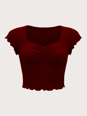 Nalax Designs Casual Solid Women Maroon Top