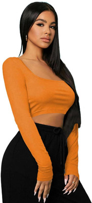 THEBLAZZEE Casual Solid Women Orange Top