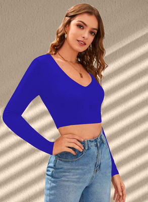 Dream Beauty Fashion Casual Solid Women Blue Top