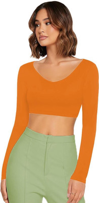 THEBLAZZEE Casual Solid Women Orange Top