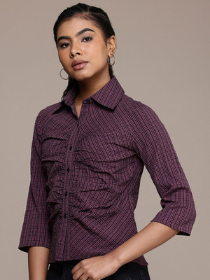 Roadster Casual Checkered Women Purple Top