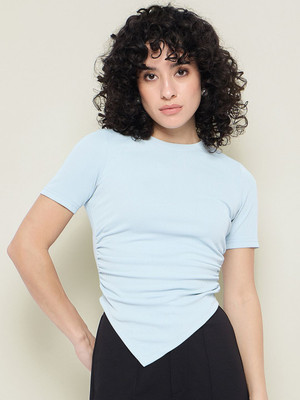 AAYU Casual Solid Women Light Blue Top