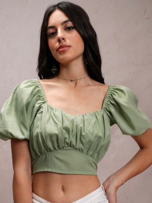 Tokyo Talkies Casual Solid Women Green Top