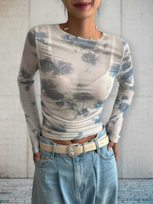 Cozynest Casual Printed Women Grey, White Top