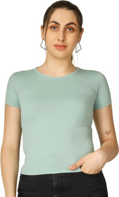 Clothza Casual Solid Women Light Green Top