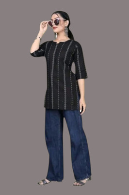 HouseOfCommon Women Printed Straight Kurta(Black)