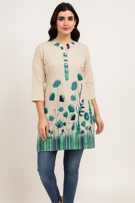 Navriti Casual Floral Print Women Beige Top