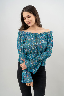 Fiorenza Party Printed Women Blue Top