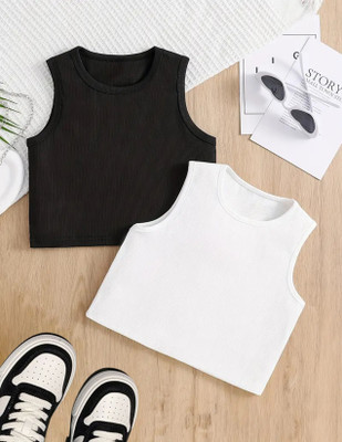 THERECHER Casual Solid Women Black, White Top