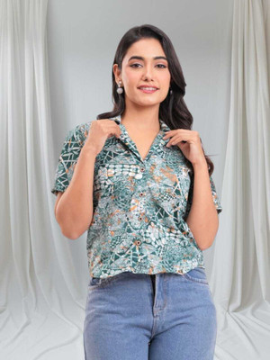 Labhanshi Creation Casual Printed Women Green Top