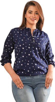Pittra4ever Casual Printed Women Dark Blue Top