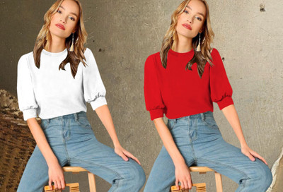 Dream Beauty Fashion Casual Solid Women Red, White Top