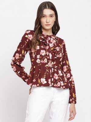 LATIN QUARTERS Casual Floral Print Women Maroon Top