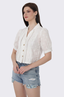 BIRDIEfashion Casual Self Design Women White Top