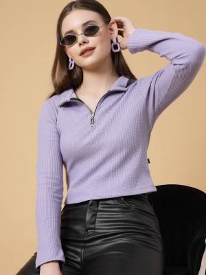 RIGO Casual Solid Women Purple Top