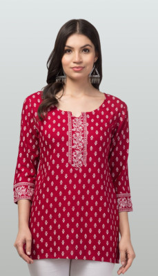 MYRIADCH Casual Floral Print Women Maroon Top