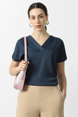 VAN HEUSEN Formal Solid Women Dark Blue Top