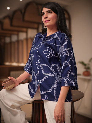 Youthnic Casual Printed Women Dark Blue Top