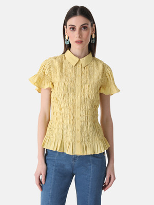 KAZO Party Self Design Women Yellow Top