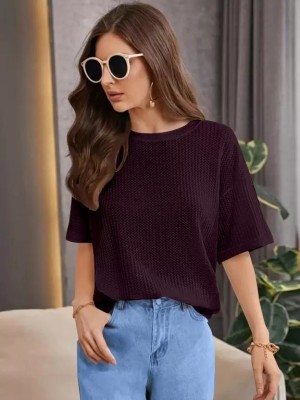 WestCHIC Casual Solid Women Maroon Top