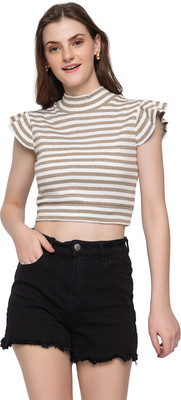 HANG N HOLD Casual Striped Women Brown Top