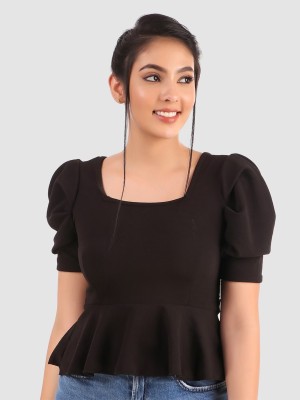 MAA AMAR FAB Party Solid Women Black Top