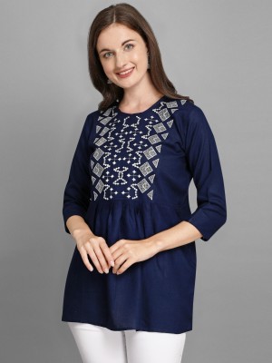 KRSN FAB Casual Embroidered Women Blue Top