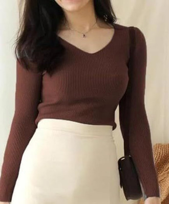 sasafaras Casual Self Design Women Brown Top