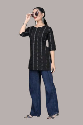 Kfashionbj Women Solid A-line Kurta(Black)