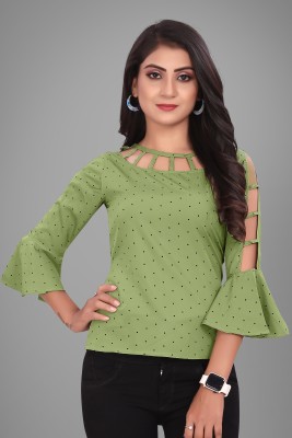 Voroxy Casual Polka Print Women Green, Black Top