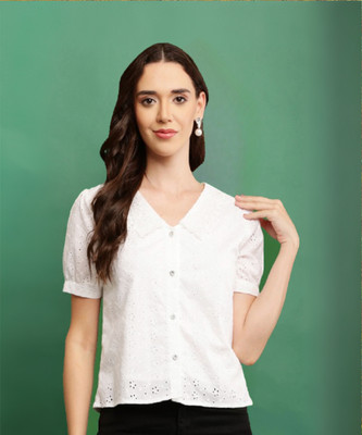 Absorbing Casual Solid Women White Top