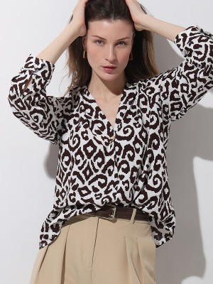 VERO MODA Casual Printed Women Brown Top