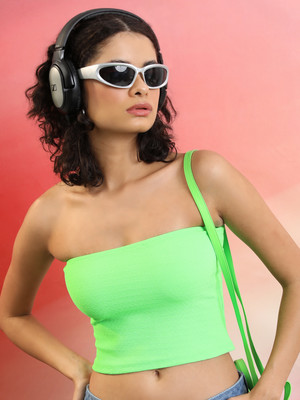 Tokyo Talkies Casual Solid Women Light Green Top