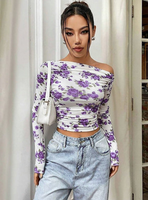 Istyle Can Casual Floral Print Women Purple Top