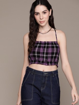 Roadster Casual Checkered Women Purple Top