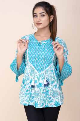 Aaivan Casual Printed Women Light Blue, White Top